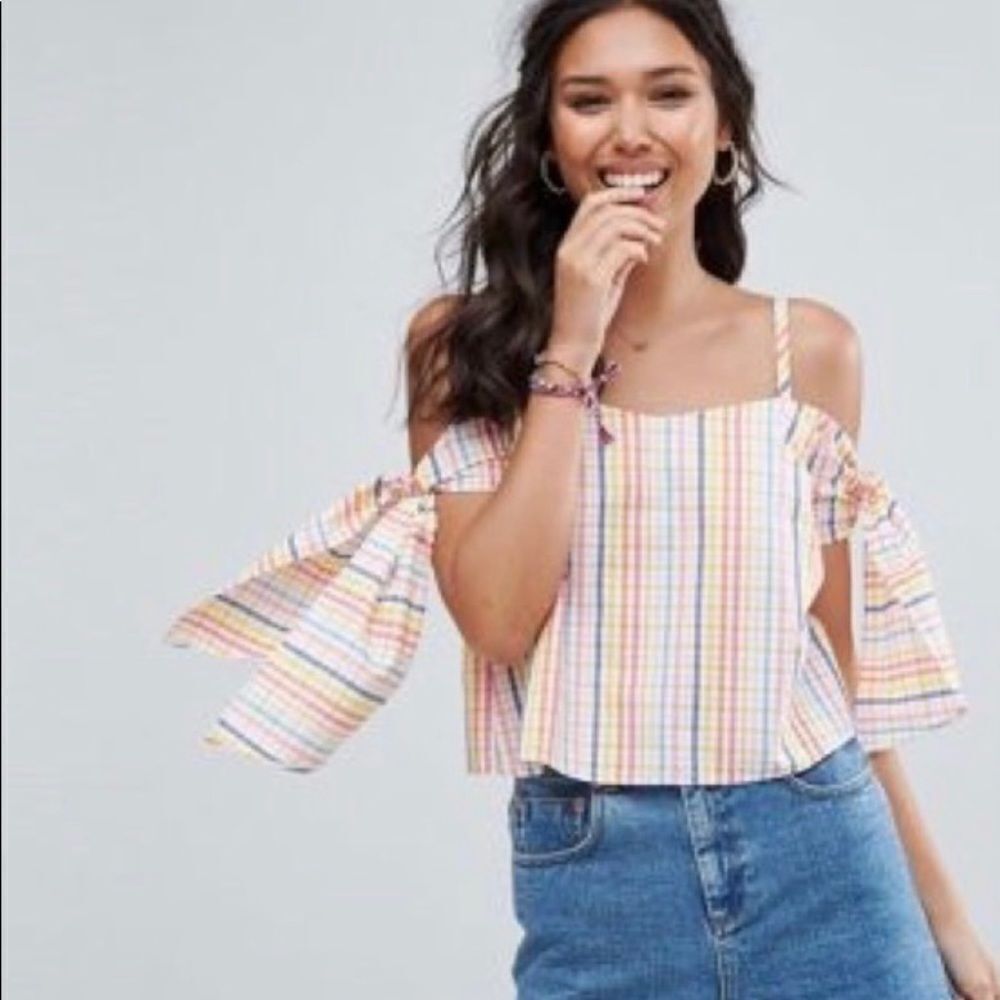 ASOS Y2K colorful off the shoulders seersucker gingham top 6